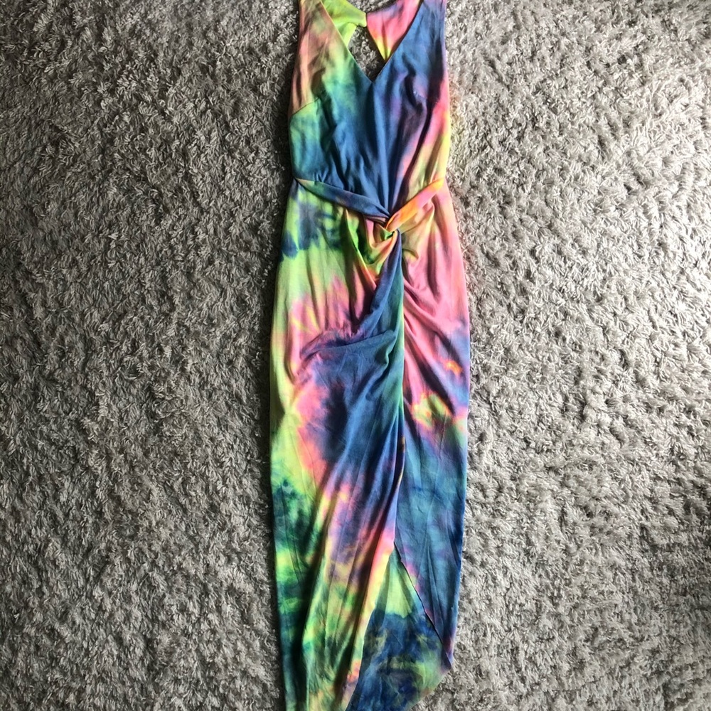 Tie dye maxi wrap dress with back cut out detail